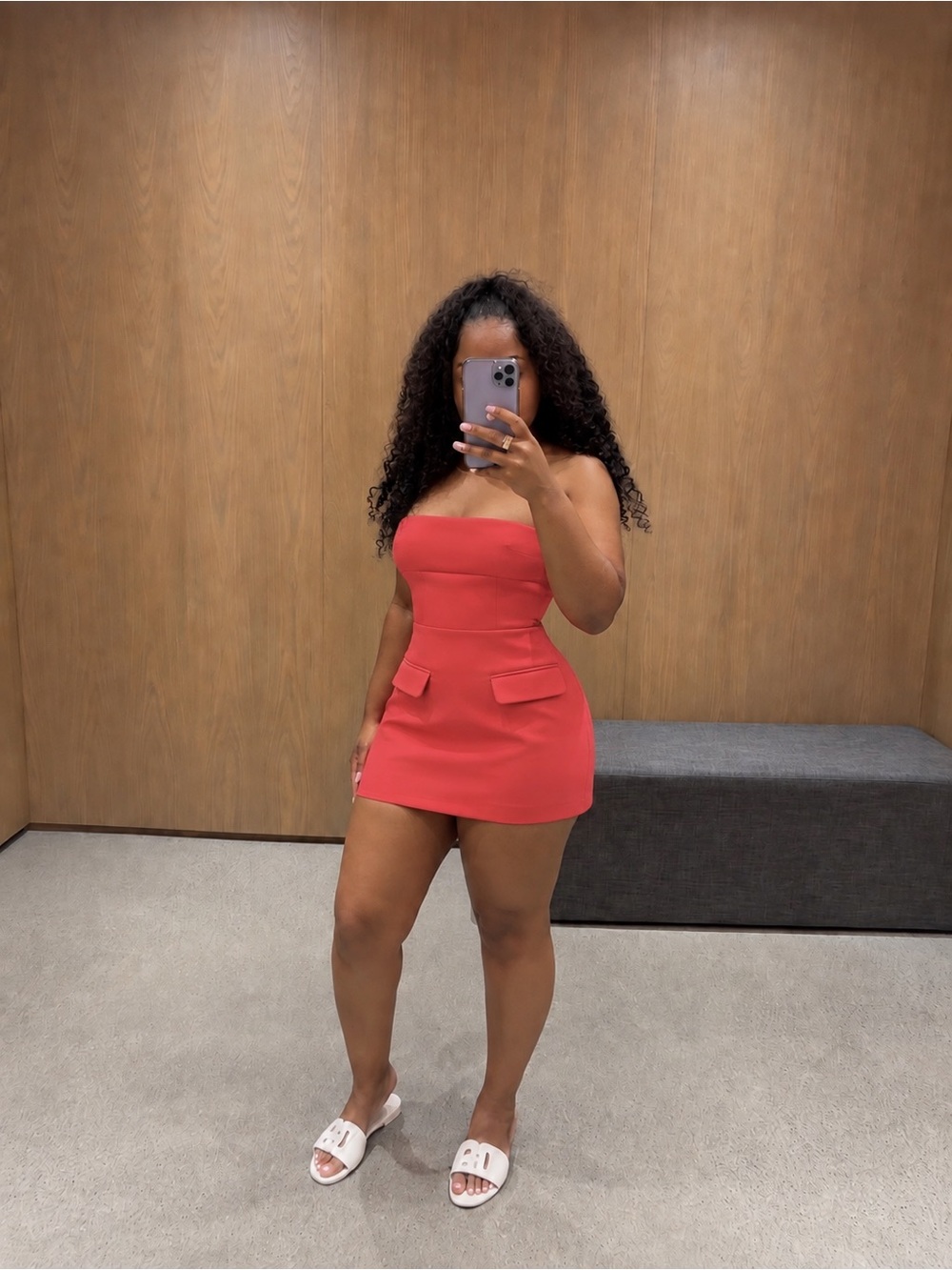 Zara Strapless Coral-Red Mini Dress
